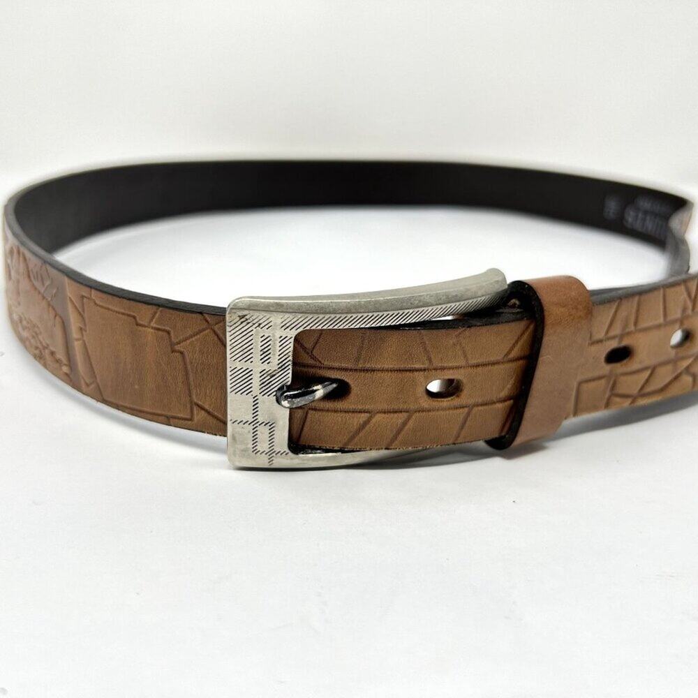 Vintage Grunts Peru Leather Belt Cuzco Tooled Carved Llama Western 40/100